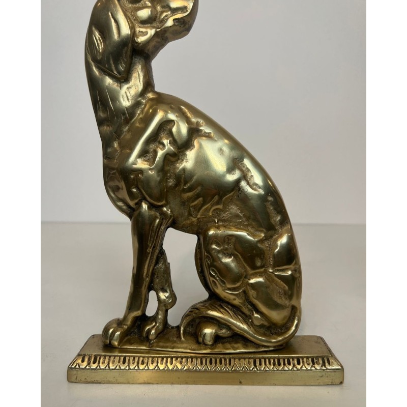 Pair of Art Déco Bronze Seated Dog Andirons