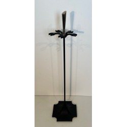 Nécessaire de Feu Moderniste en Métal Laqué Noir et Chrome à Finiales en Losange