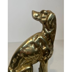 Paire de Chenets en Bronze à Décor de Chiens Assis, Époque Art Déco