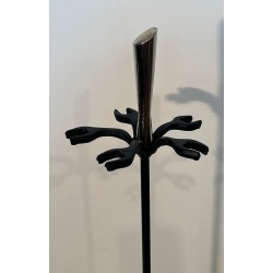 Nécessaire de Feu Moderniste en Métal Laqué Noir et Chrome à Finiales en Losange