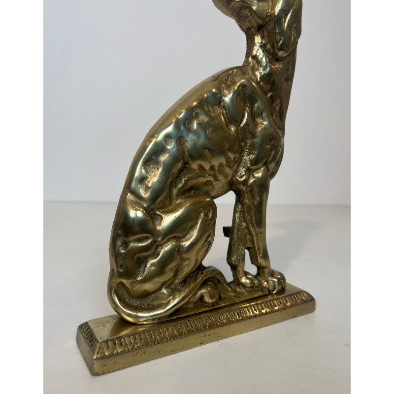 Paire de Chenets en Bronze à Décor de Chiens Assis, Époque Art Déco