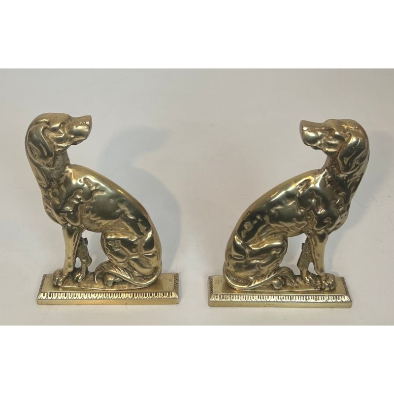 Pair of Art Déco Bronze Seated Dog Andirons