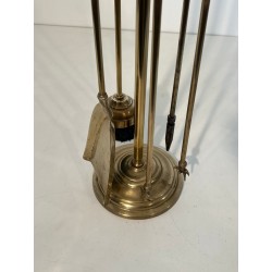 Neoclassical Style Brass Fireplace Companion Set with Disc Finials