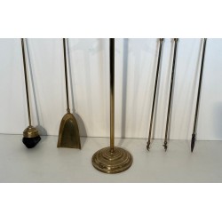 Neoclassical Style Brass Fireplace Companion Set with Disc Finials