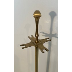 Neoclassical Style Brass Fireplace Companion Set with Disc Finials
