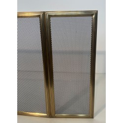 Neoclassical Style Three-Panel Folding Brass and Wire Mesh Fireplace Screen