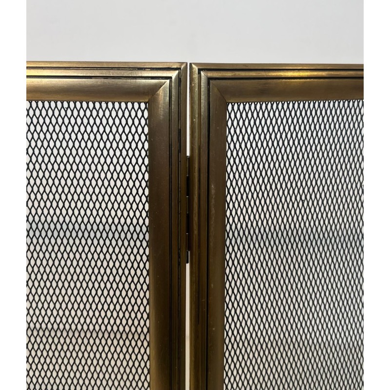 Neoclassical Style Three-Panel Folding Brass and Wire Mesh Fireplace Screen