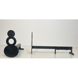 Pair of Modernist Steel Andirons with Figure-Eight Double-Disc Uprights