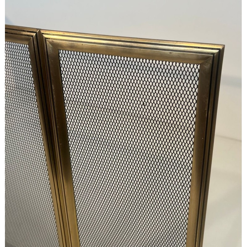 Neoclassical Style Three-Panel Folding Brass and Wire Mesh Fireplace Screen