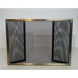 Neoclassical Style Three-Panel Folding Brass and Wire Mesh Fireplace Screen