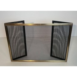 Neoclassical Style Three-Panel Folding Brass and Wire Mesh Fireplace Screen