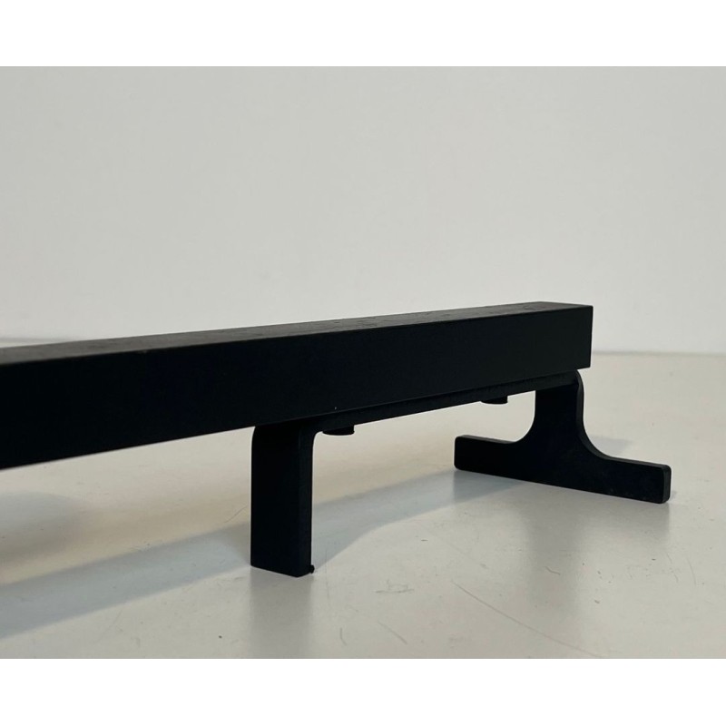 Pair of Modernist Steel Andirons with Figure-Eight Double-Disc Uprights