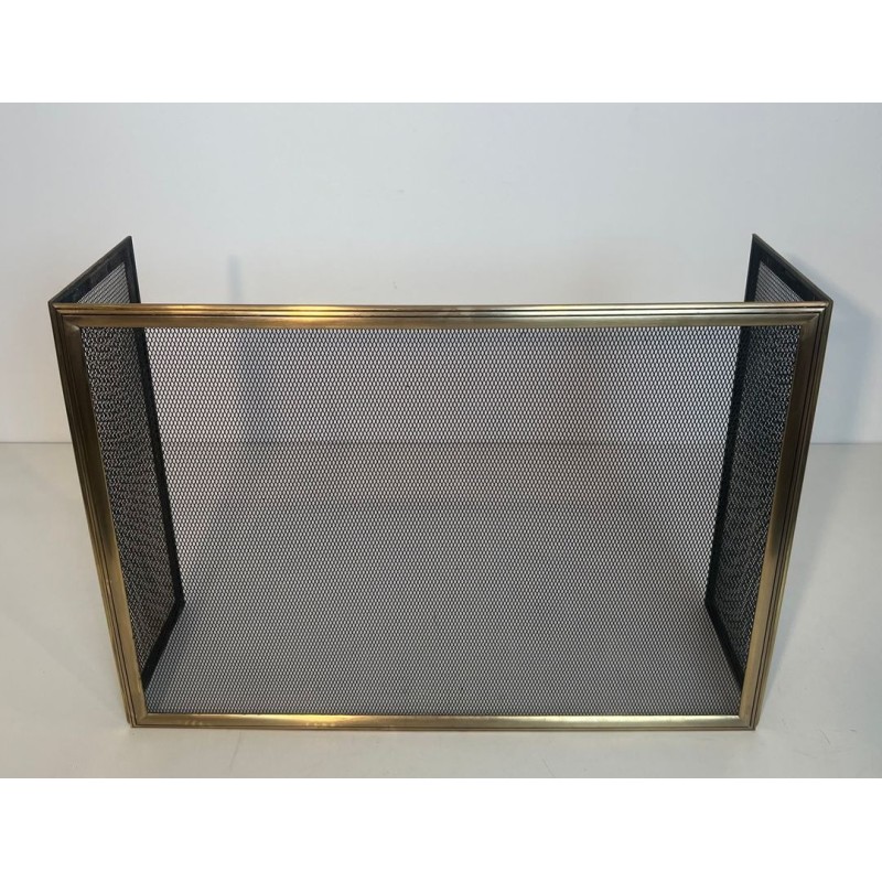 Neoclassical Style Three-Panel Folding Brass and Wire Mesh Fireplace Screen