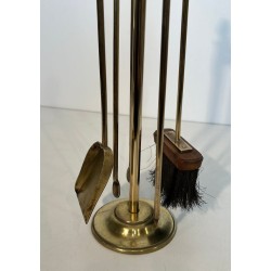 Neoclassical Brass Fireplace Companion Set with Egg Finials in the Style of Maison Jansen