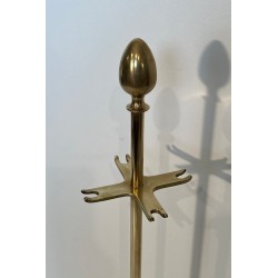 Neoclassical Brass Fireplace Companion Set with Egg Finials in the Style of Maison Jansen