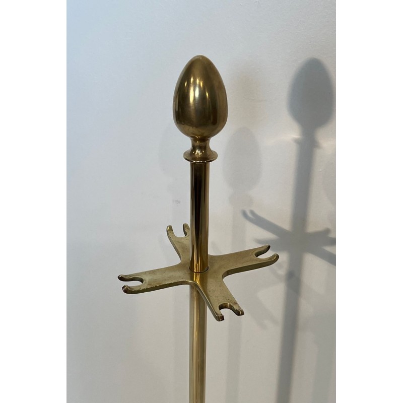 Neoclassical Brass Fireplace Companion Set with Egg Finials in the Style of Maison Jansen