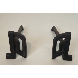 Pair of Small Modernist Cast Iron and Wrought Iron Andirons with Arch Uprights