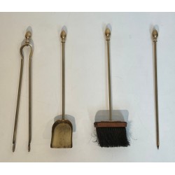 Neoclassical Brass Fireplace Companion Set with Egg Finials in the Style of Maison Jansen