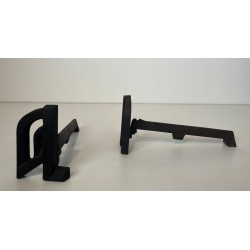 Pair of Small Modernist Cast Iron and Wrought Iron Andirons with Arch Uprights