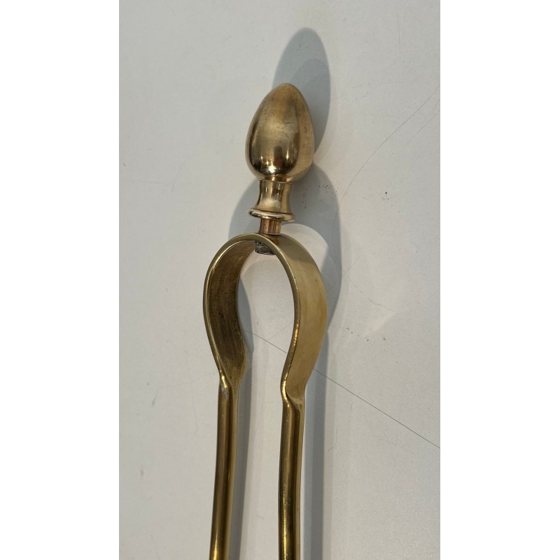 Neoclassical Brass Fireplace Companion Set with Egg Finials in the Style of Maison Jansen