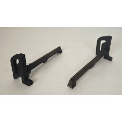 Pair of Small Modernist Cast Iron and Wrought Iron Andirons with Arch Uprights