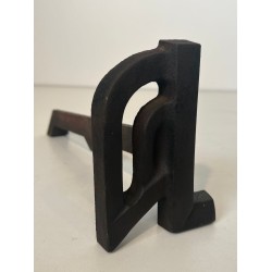 Pair of Small Modernist Cast Iron and Wrought Iron Andirons with Arch Uprights