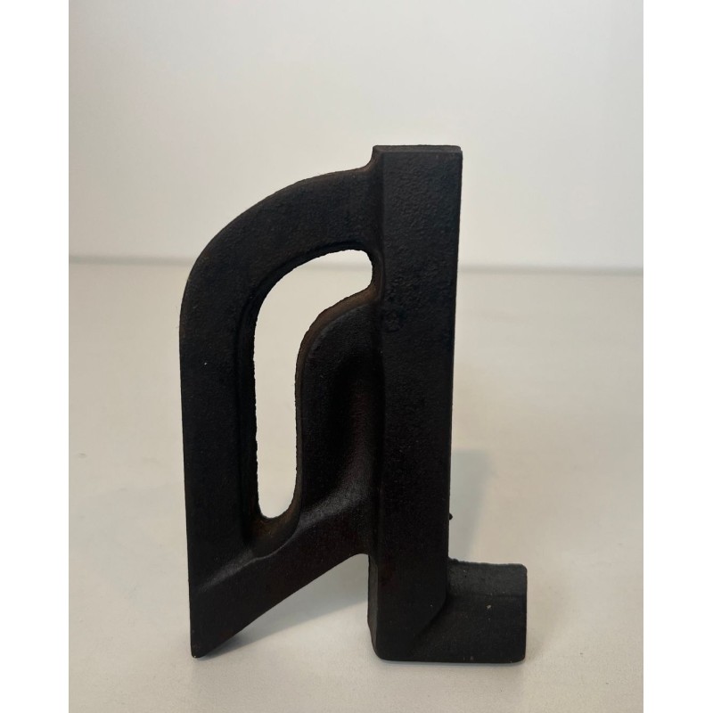 Pair of Small Modernist Cast Iron and Wrought Iron Andirons with Arch Uprights