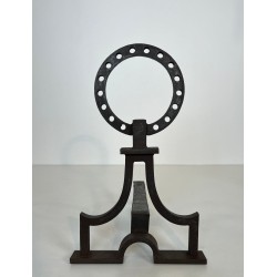 Pair of Modernist Wrought Iron Ring-Finial Andirons in the Style of Gilbert Poillerat