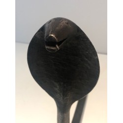 Paire de Chenets aux Cobras en Fer Forgé Battu dans le Goût d’Edgar Brandt