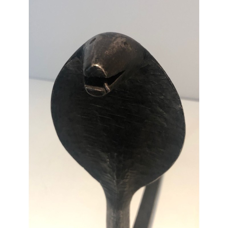 Pair of Hammered Wrought Iron Cobra Andirons in the Style of Edgar Brandt