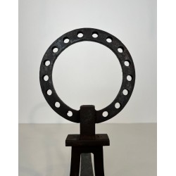 Pair of Modernist Wrought Iron Ring-Finial Andirons in the Style of Gilbert Poillerat
