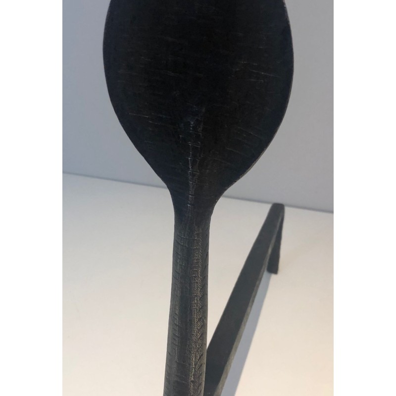 Pair of Hammered Wrought Iron Cobra Andirons in the Style of Edgar Brandt