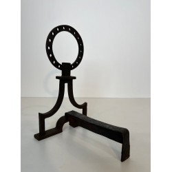 Pair of Modernist Wrought Iron Ring-Finial Andirons in the Style of Gilbert Poillerat