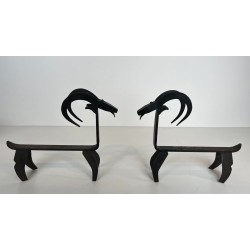 Pair of Wrought Iron Goat Andirons in the Style of Édouard Schenck