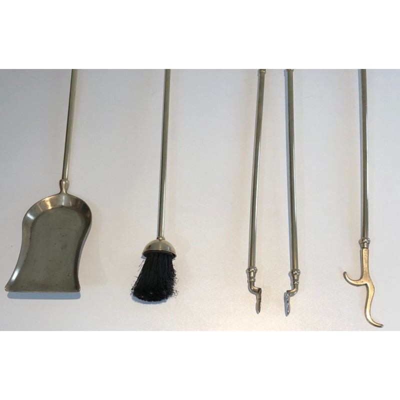 Neoclassical Brass Fireplace Companion Set with Pine Cone Finials, Baguès Style