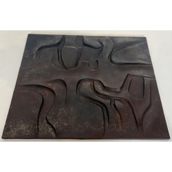 Modernist Cast Iron Fireback with Abstract Low-Relief Figural Decoration