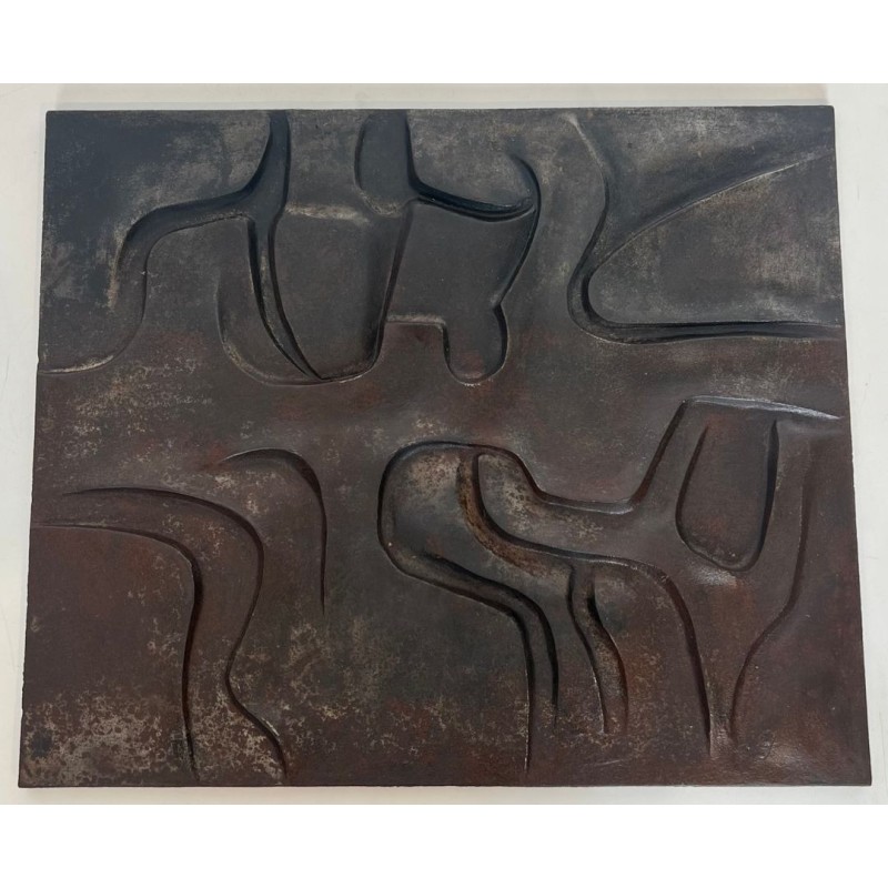 Modernist Cast Iron Fireback with Abstract Low-Relief Figural Decoration