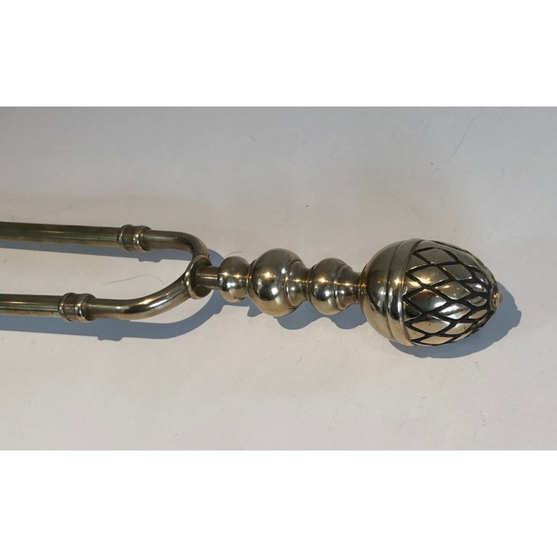 Neoclassical Brass Fireplace Companion Set with Pine Cone Finials, Baguès Style