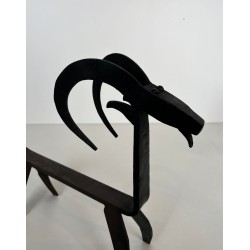 Pair of Wrought Iron Goat Andirons in the Style of Édouard Schenck