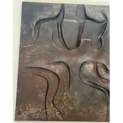 Modernist Cast Iron Fireback with Abstract Low-Relief Figural Decoration