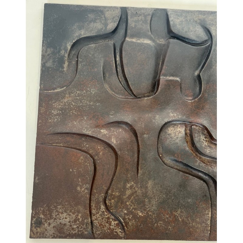 Modernist Cast Iron Fireback with Abstract Low-Relief Figural Decoration