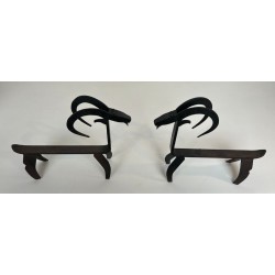 Pair of Wrought Iron Goat Andirons in the Style of Édouard Schenck