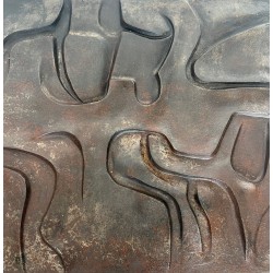 Modernist Cast Iron Fireback with Abstract Low-Relief Figural Decoration