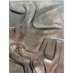 Modernist Cast Iron Fireback with Abstract Low-Relief Figural Decoration