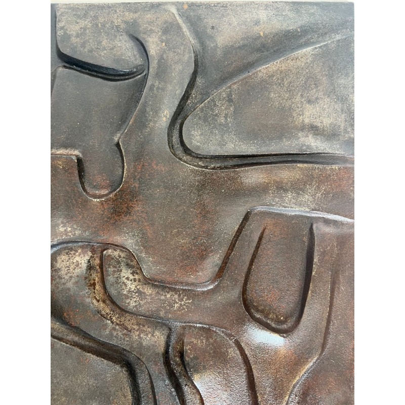 Modernist Cast Iron Fireback with Abstract Low-Relief Figural Decoration