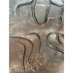 Modernist Cast Iron Fireback with Abstract Low-Relief Figural Decoration