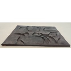 Modernist Cast Iron Fireback with Abstract Low-Relief Figural Decoration