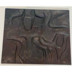 Modernist Cast Iron Fireback with Abstract Low-Relief Figural Decoration
