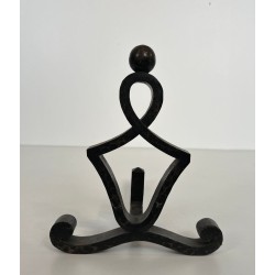 Pair of Modernist Wrought Iron Figural Andirons with Ball Finials and Scroll Feet