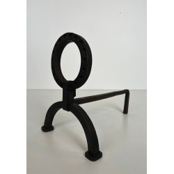 Pair of Modernist Wrought Iron Andirons with Ring Finials in the Style of Jacques Adnet